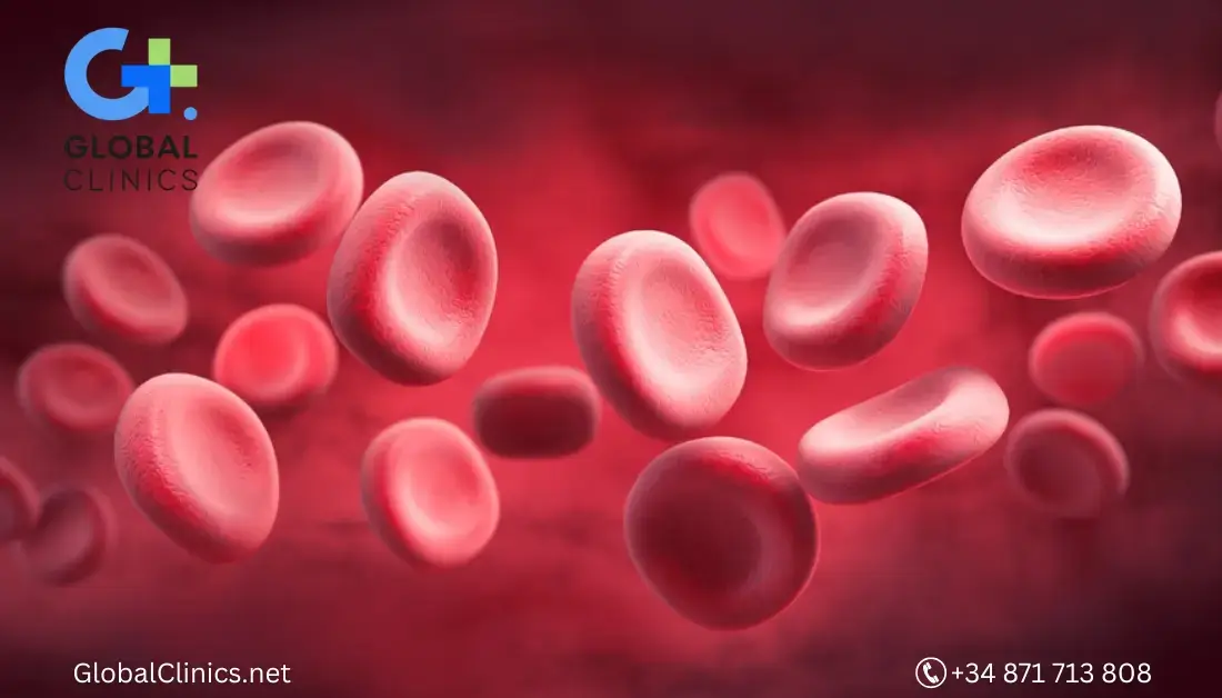 Glóbulos rojos ampliados representando el proceso de plasmaféresis en la sangre humana